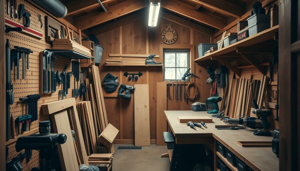 woodworking shed interior organization